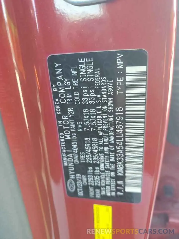 13 Photograph of a damaged car KM8K33A54LU487918 HYUNDAI KONA 2020