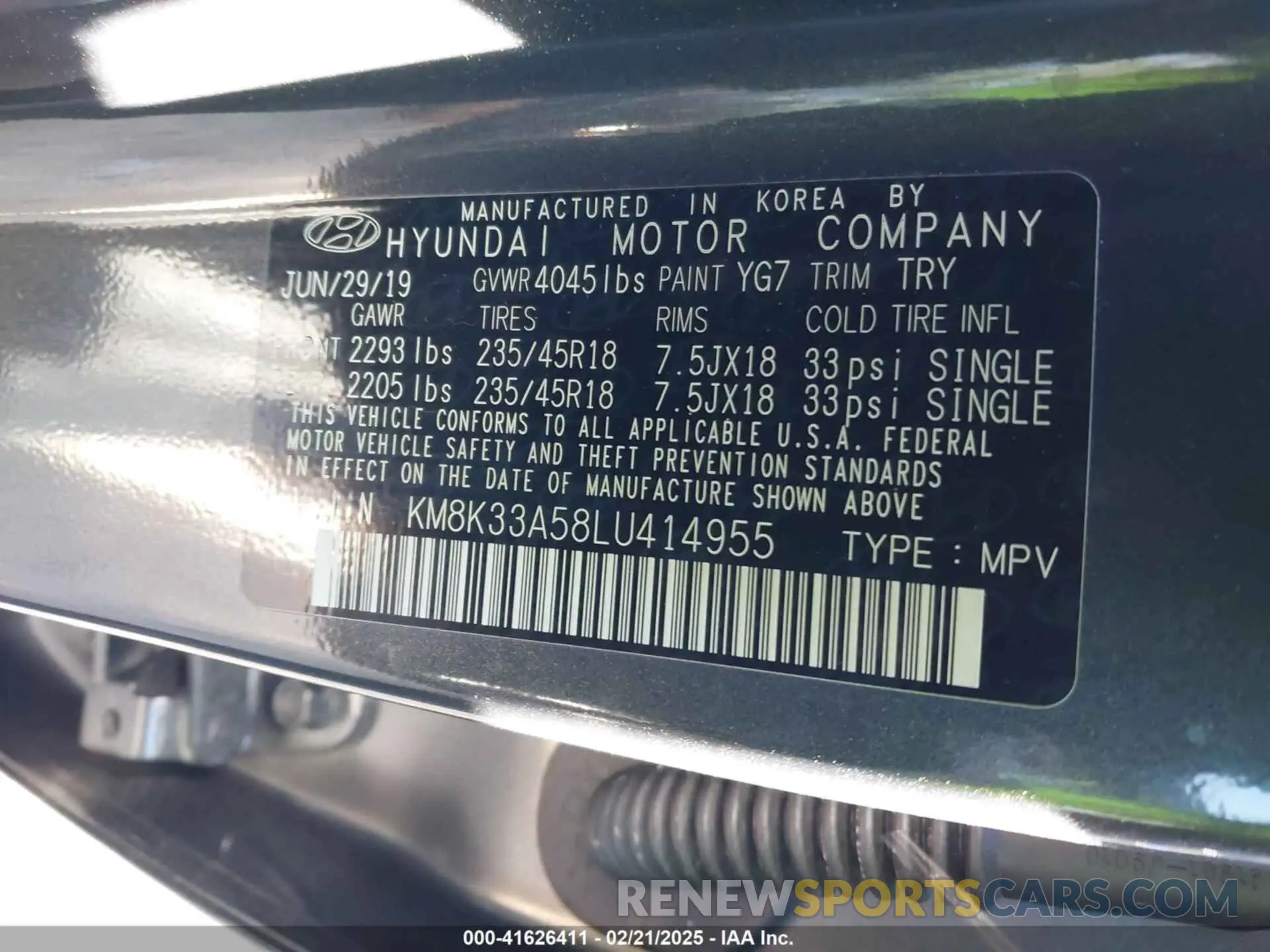 9 Photograph of a damaged car KM8K33A58LU414955 HYUNDAI KONA 2020