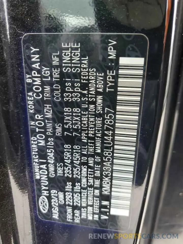 13 Photograph of a damaged car KM8K33A58LU447857 HYUNDAI KONA 2020