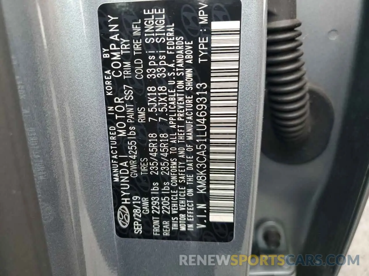 13 Photograph of a damaged car KM8K3CA51LU469313 HYUNDAI KONA 2020