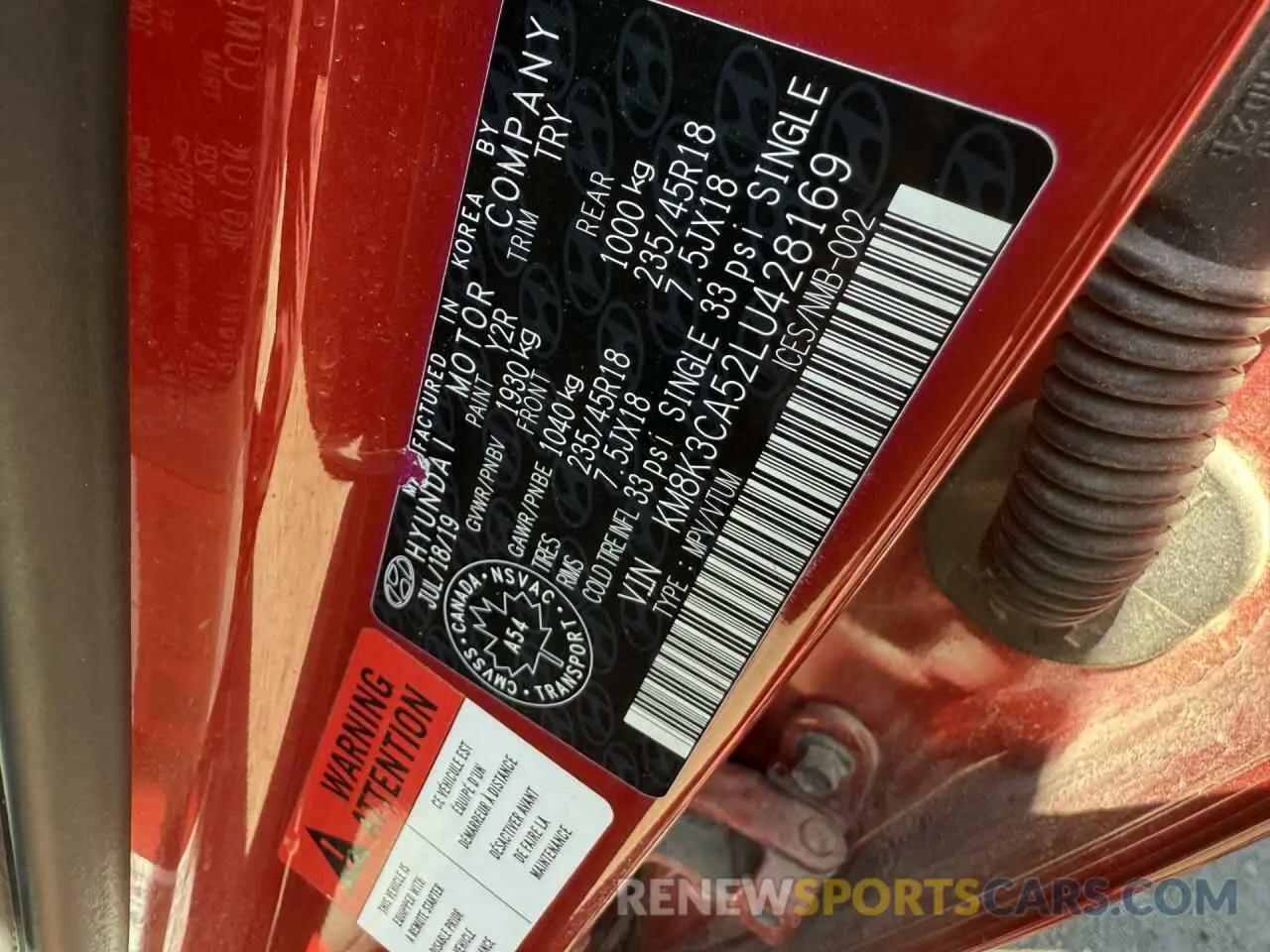 12 Photograph of a damaged car KM8K3CA52LU428169 HYUNDAI KONA 2020