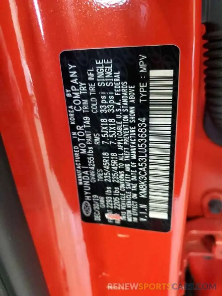 14 Photograph of a damaged car KM8K3CA53LU536834 HYUNDAI KONA 2020