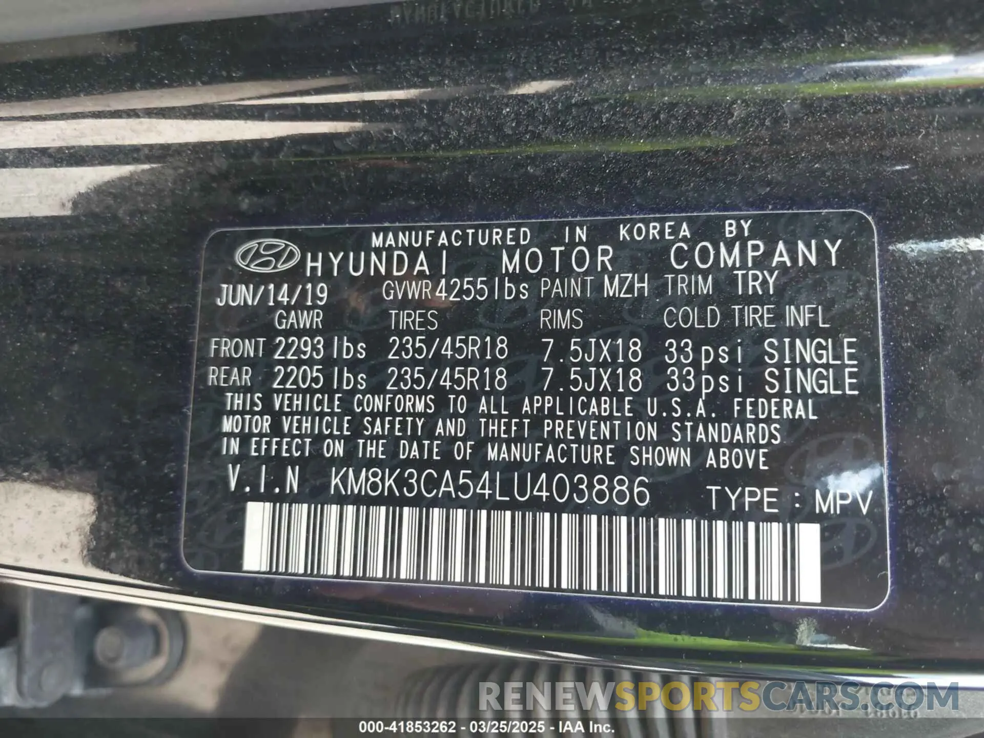 9 Photograph of a damaged car KM8K3CA54LU403886 HYUNDAI KONA 2020