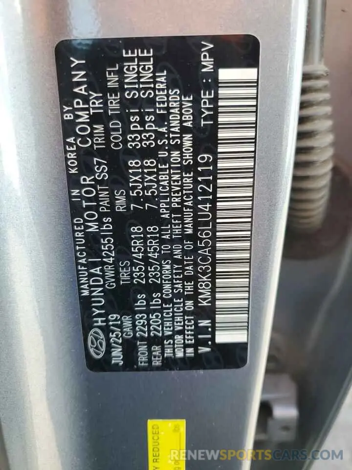 16 Photograph of a damaged car KM8K3CA56LU412119 HYUNDAI KONA 2020