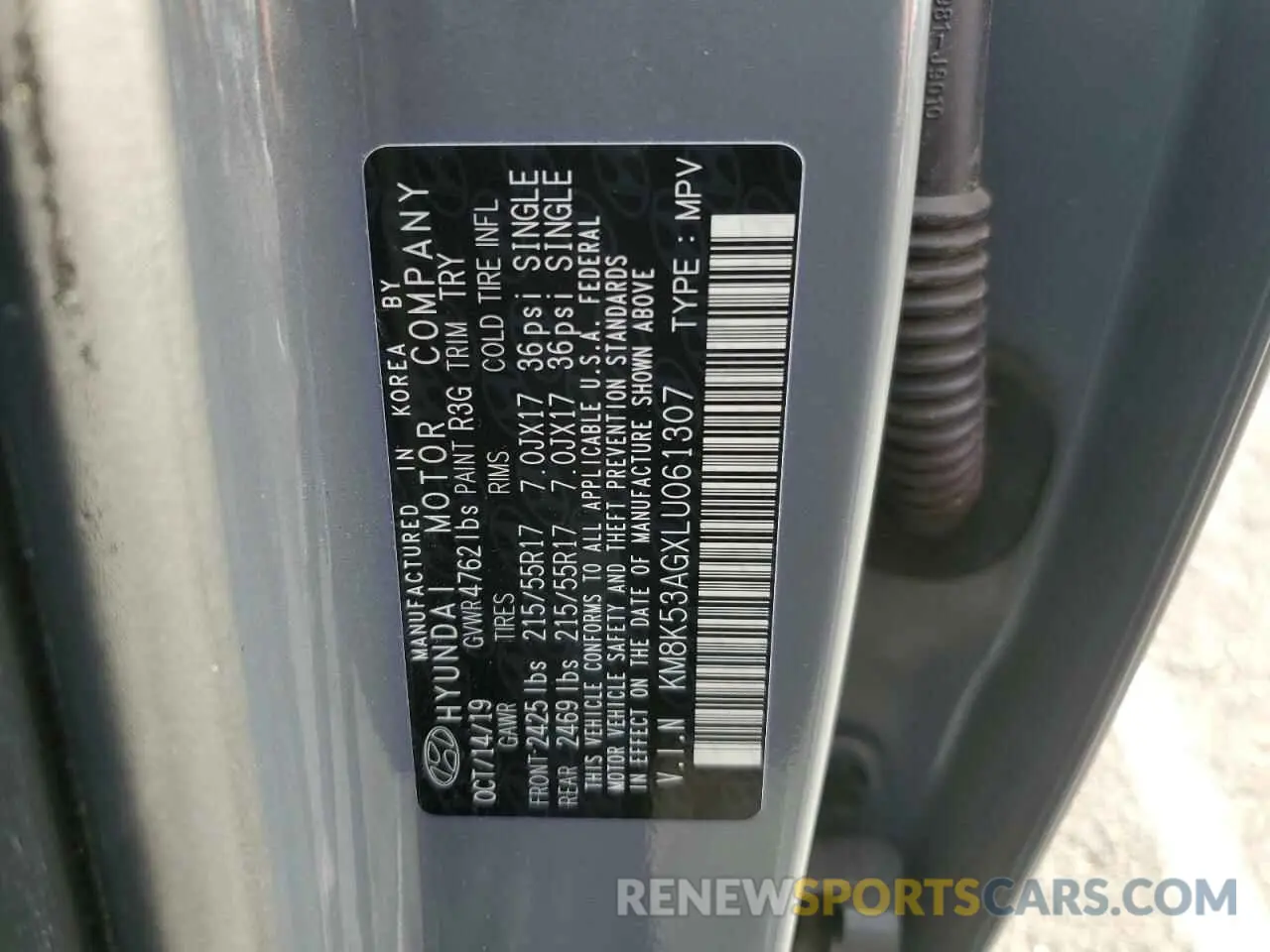 14 Photograph of a damaged car KM8K53AGXLU061307 HYUNDAI KONA 2020