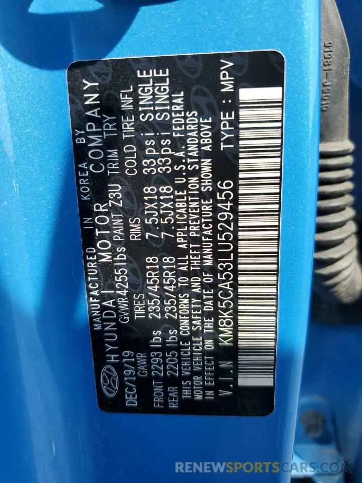 13 Photograph of a damaged car KM8K5CA53LU529456 HYUNDAI KONA 2020
