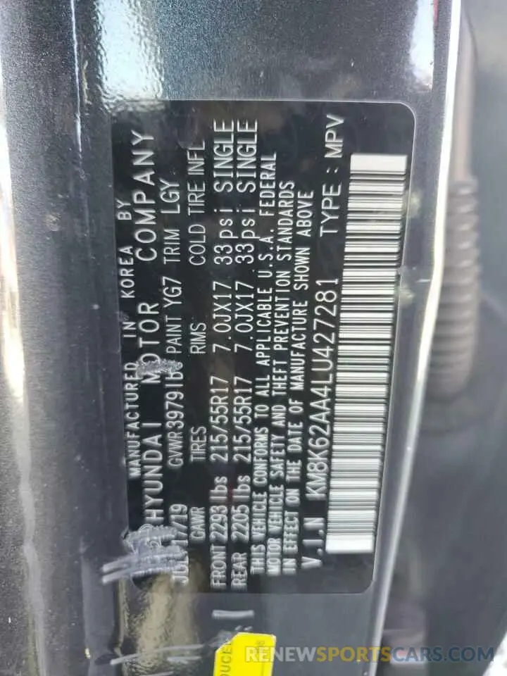 12 Photograph of a damaged car KM8K62AA4LU427281 HYUNDAI KONA 2020