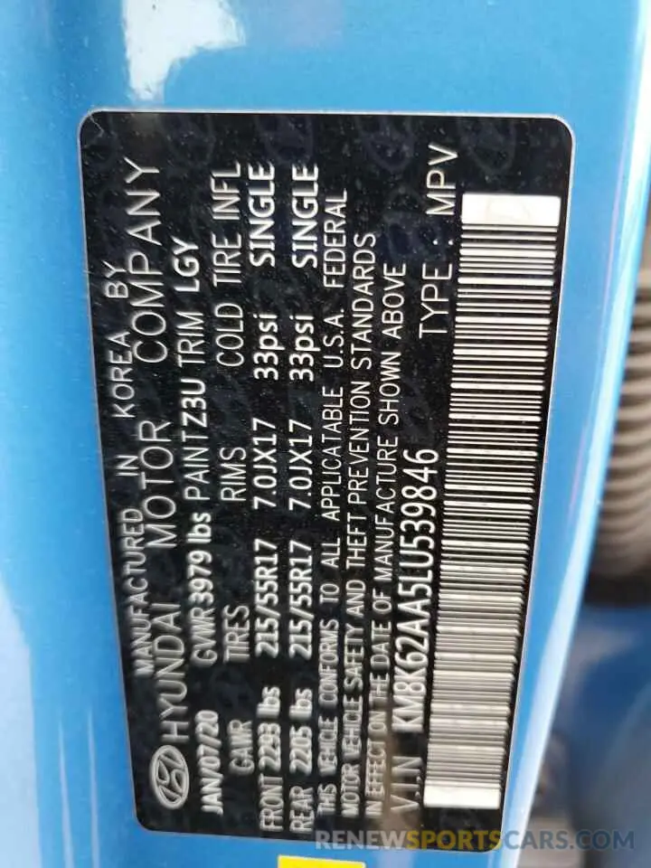 13 Photograph of a damaged car KM8K62AA5LU539846 HYUNDAI KONA 2020