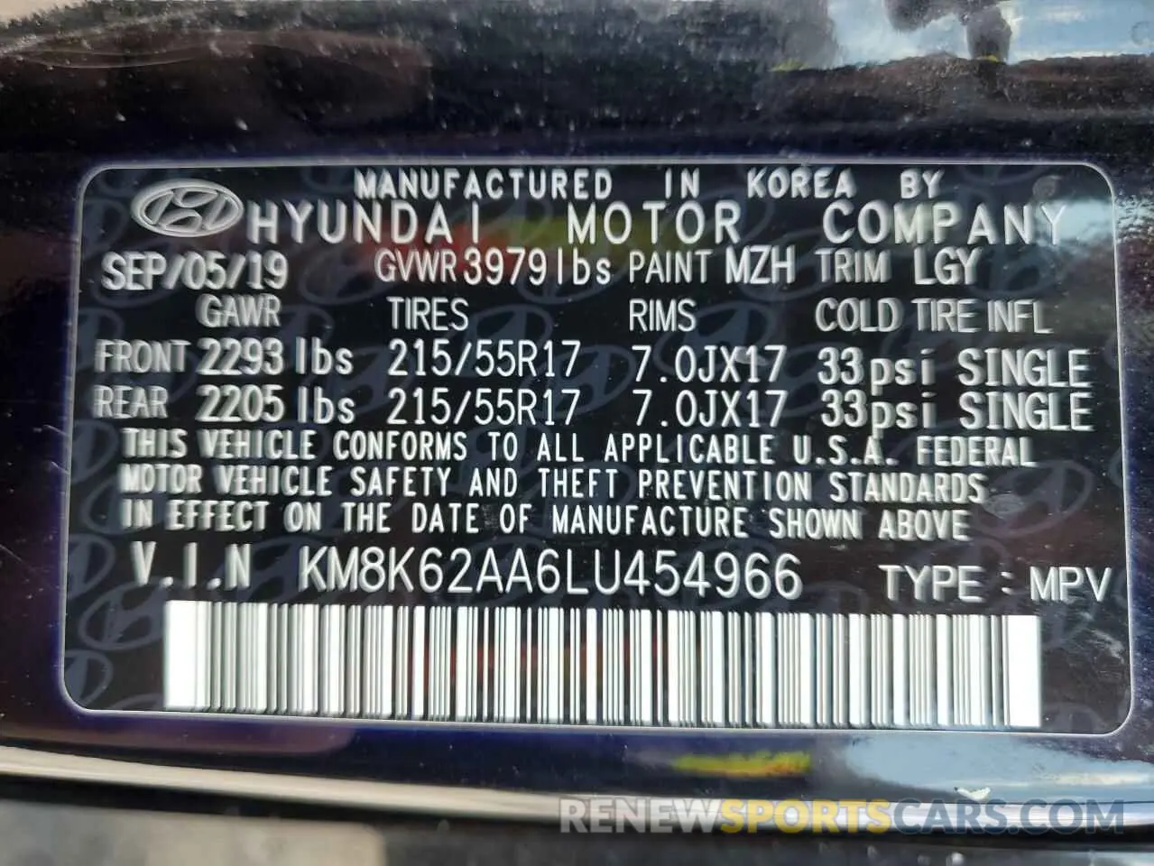 12 Photograph of a damaged car KM8K62AA6LU454966 HYUNDAI KONA 2020