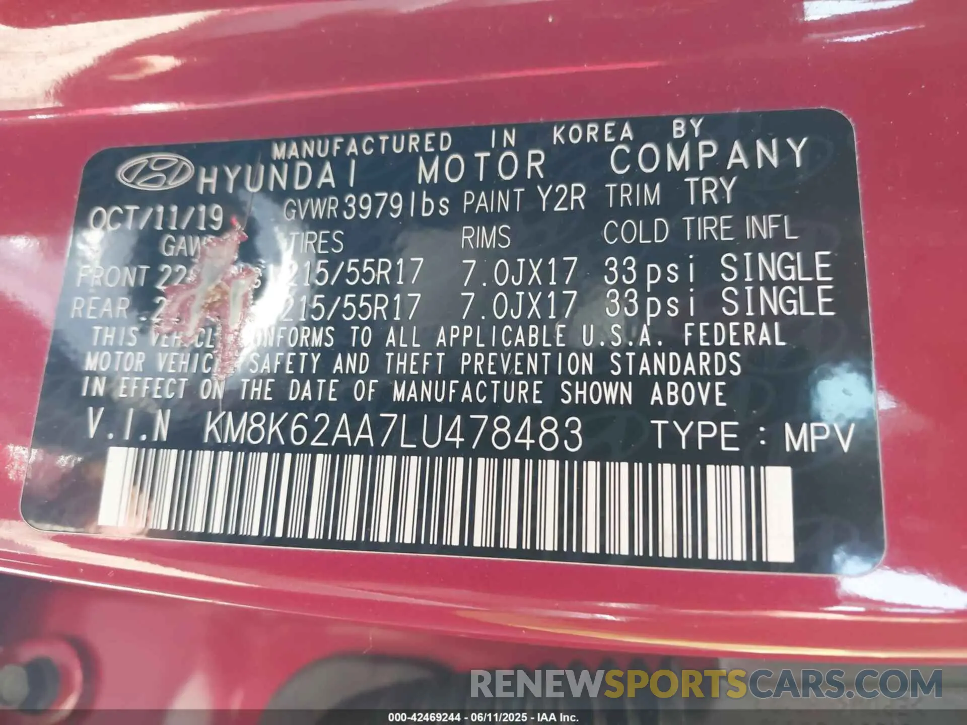 9 Photograph of a damaged car KM8K62AA7LU478483 HYUNDAI KONA 2020