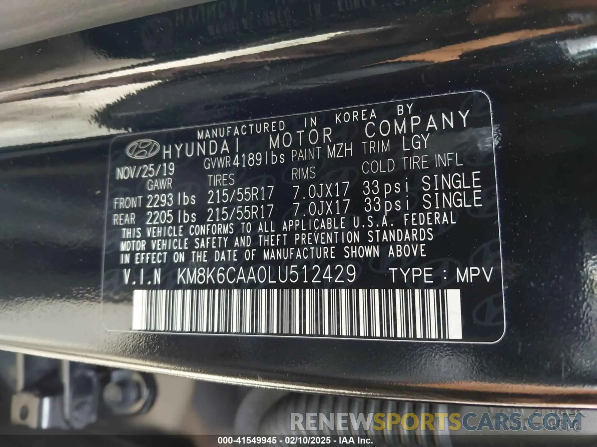9 Photograph of a damaged car KM8K6CAA0LU512429 HYUNDAI KONA 2020