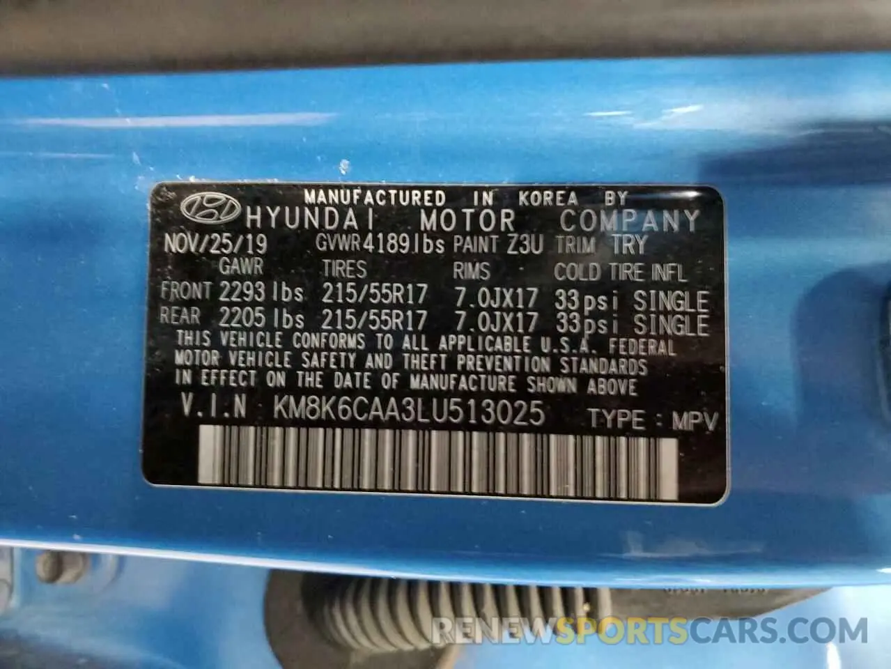 16 Photograph of a damaged car KM8K6CAA3LU513025 HYUNDAI KONA 2020