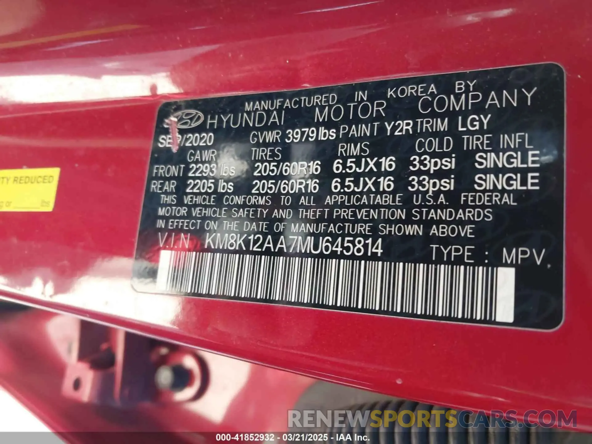 9 Photograph of a damaged car KM8K12AA7MU645814 HYUNDAI KONA 2021