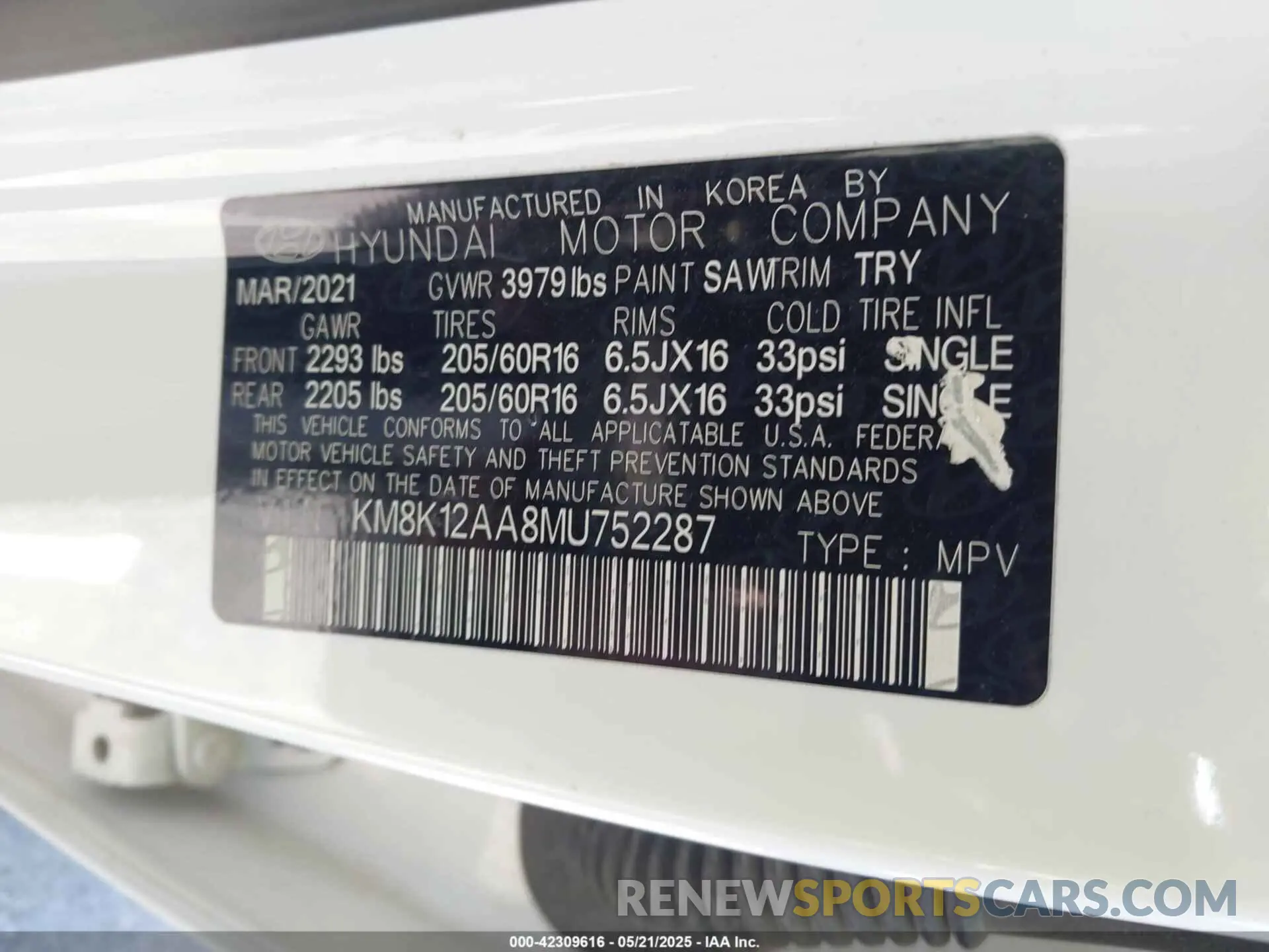 9 Photograph of a damaged car KM8K12AA8MU752287 HYUNDAI KONA 2021