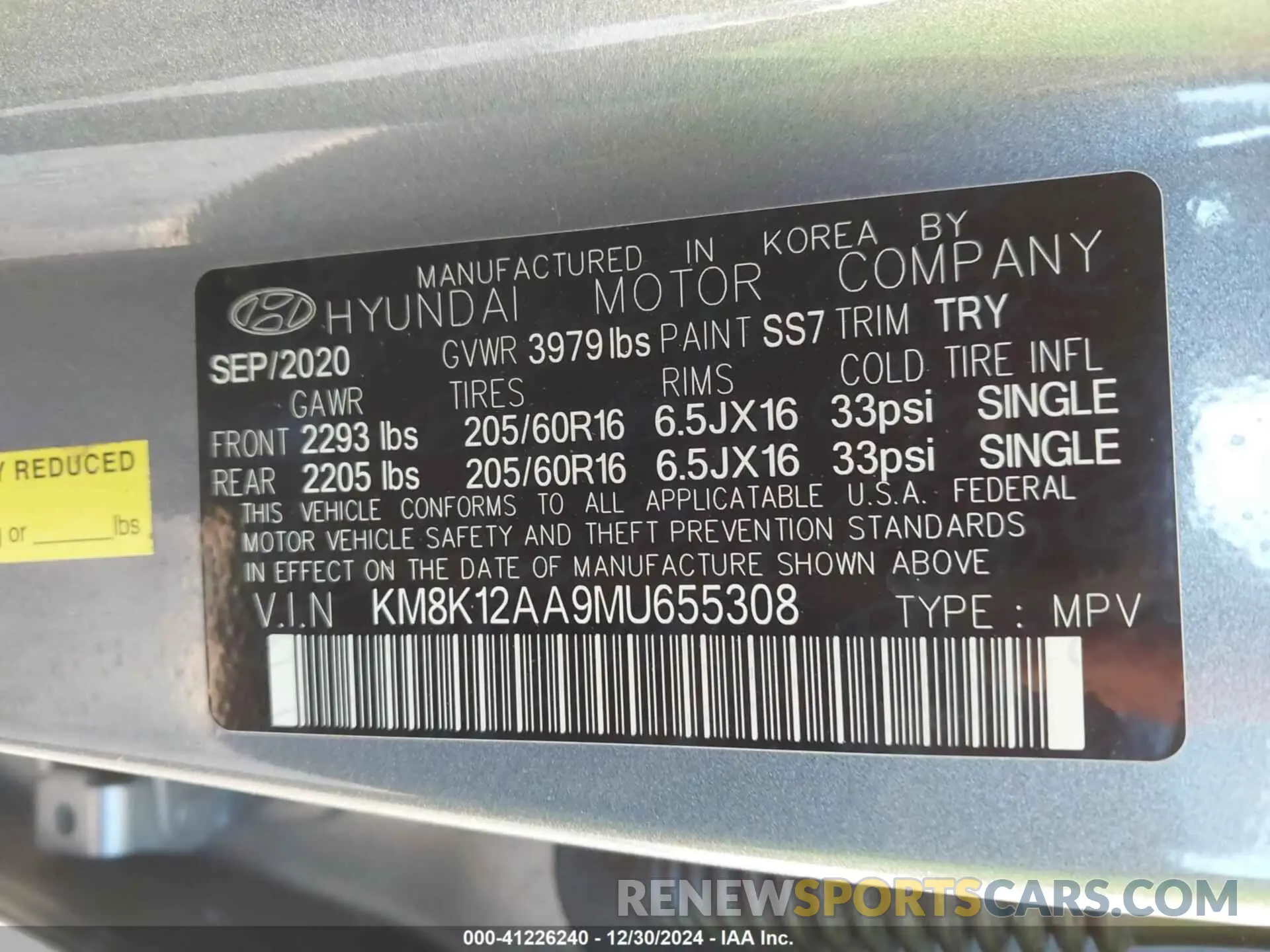 9 Photograph of a damaged car KM8K12AA9MU655308 HYUNDAI KONA 2021