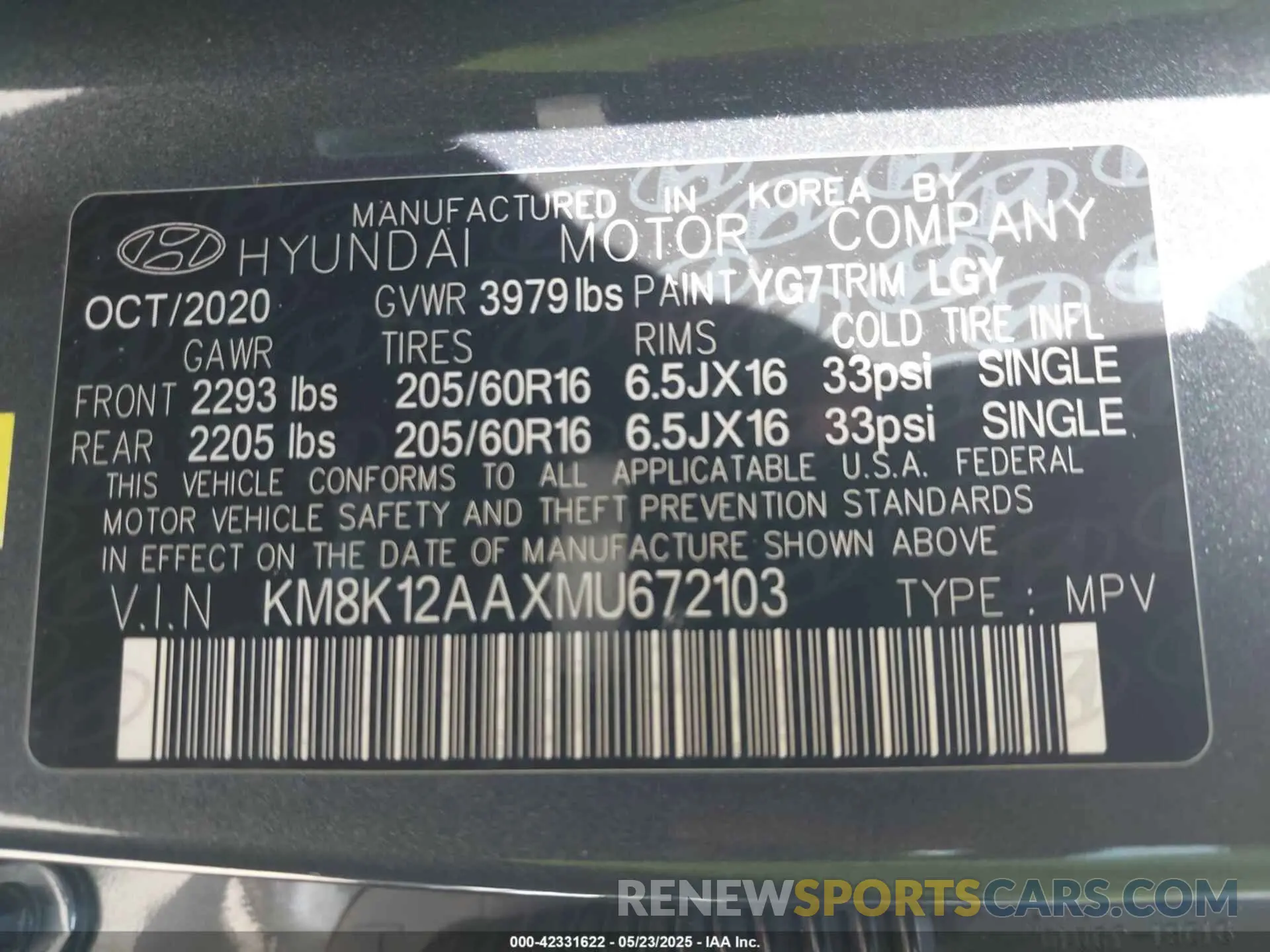 9 Photograph of a damaged car KM8K12AAXMU672103 HYUNDAI KONA 2021