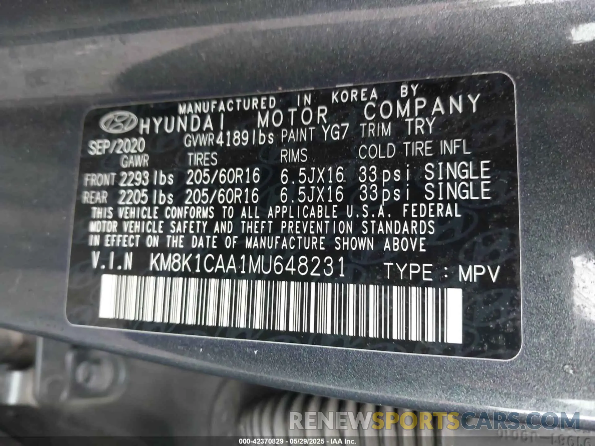 9 Photograph of a damaged car KM8K1CAA1MU648231 HYUNDAI KONA 2021
