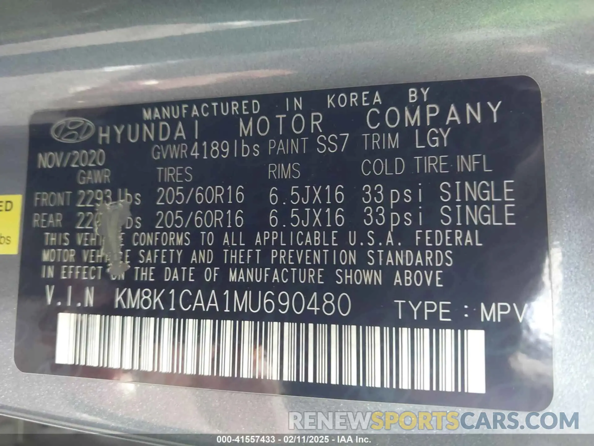 9 Photograph of a damaged car KM8K1CAA1MU690480 HYUNDAI KONA 2021