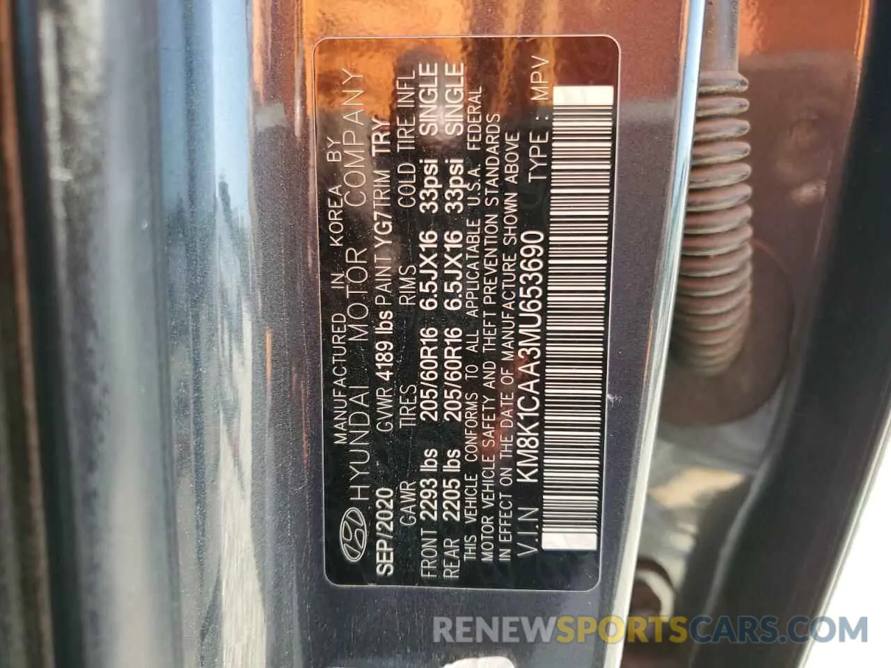 16 Photograph of a damaged car KM8K1CAA3MU653690 HYUNDAI KONA 2021