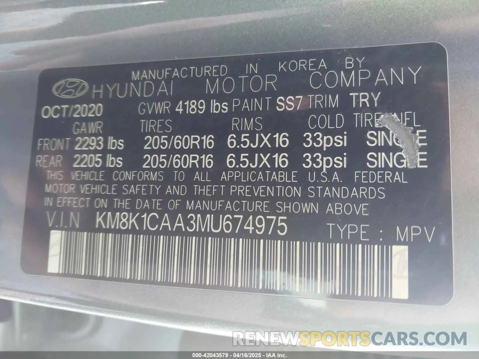 9 Photograph of a damaged car KM8K1CAA3MU674975 HYUNDAI KONA 2021