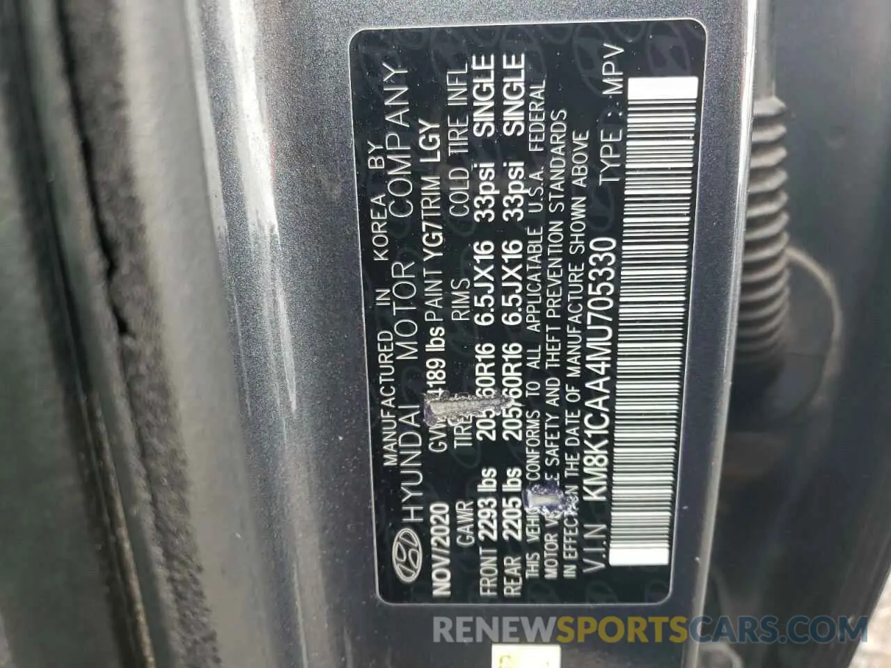 13 Photograph of a damaged car KM8K1CAA4MU705330 HYUNDAI KONA 2021