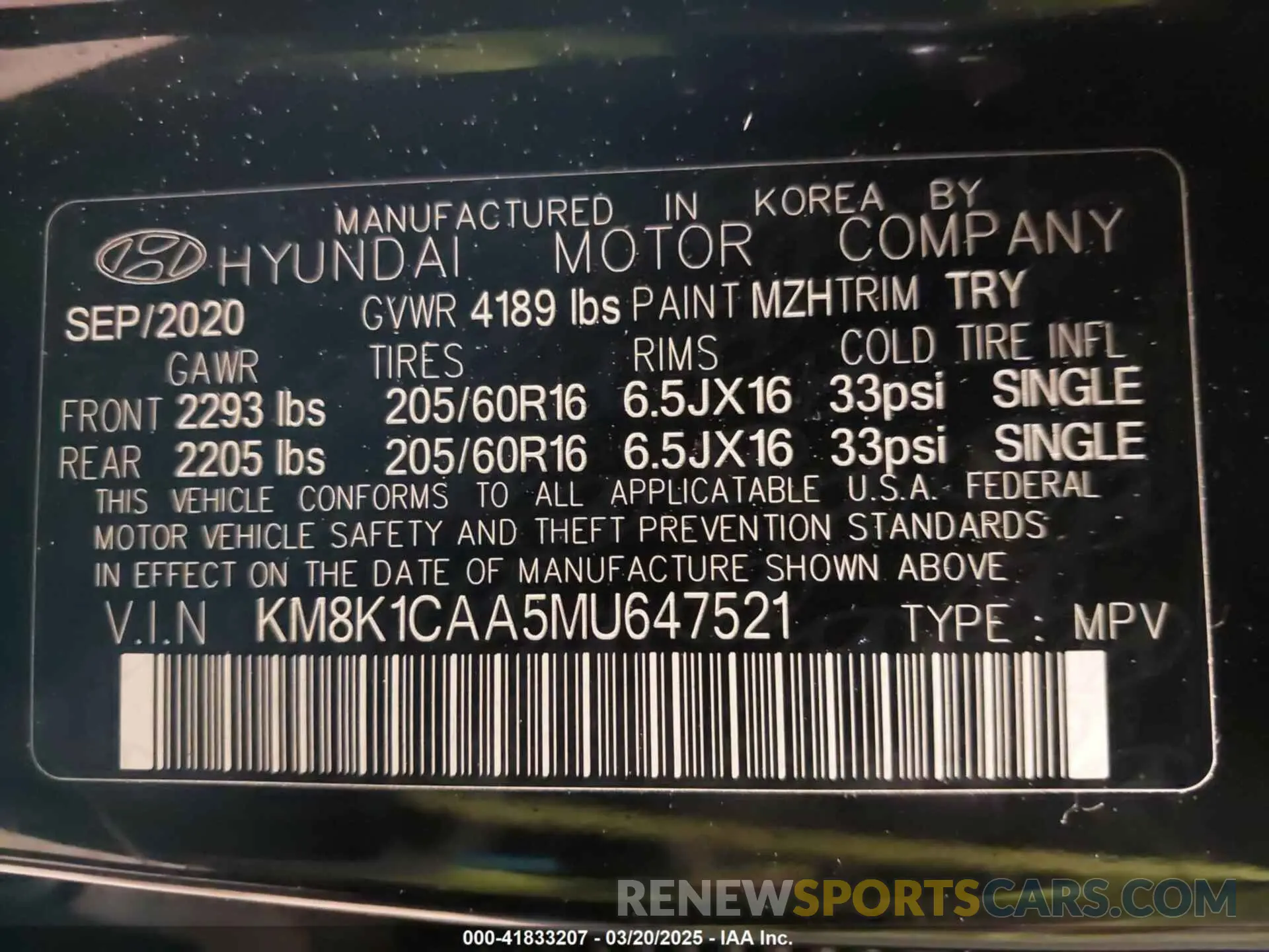 9 Photograph of a damaged car KM8K1CAA5MU647521 HYUNDAI KONA 2021