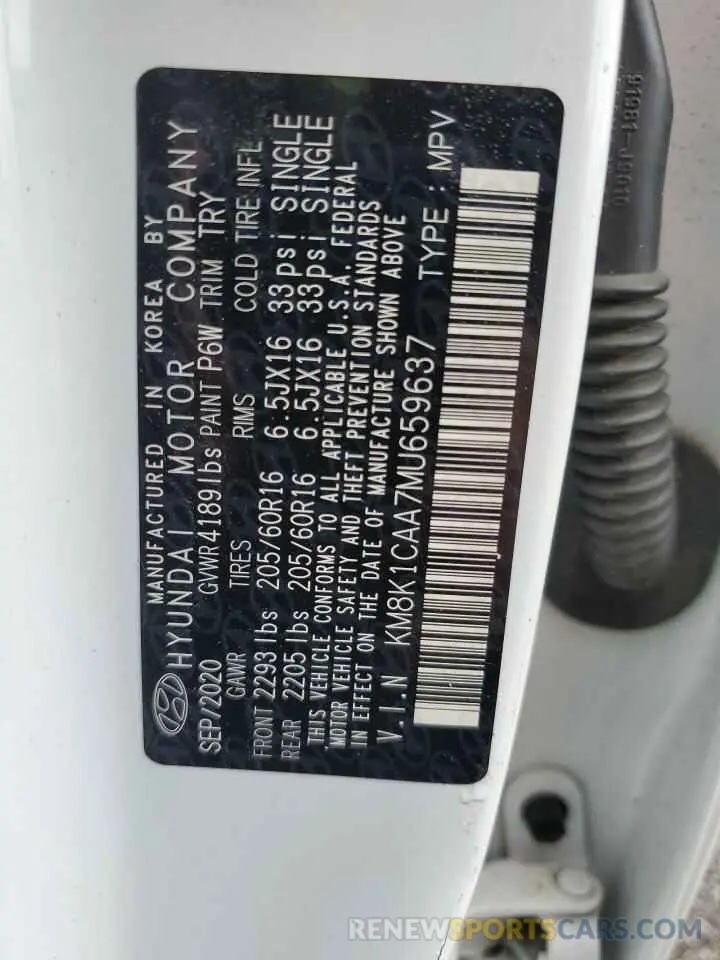 12 Photograph of a damaged car KM8K1CAA7MU659637 HYUNDAI KONA 2021