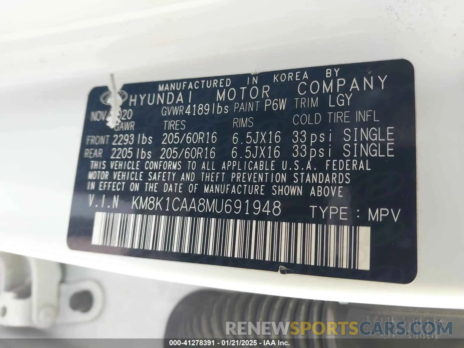 9 Photograph of a damaged car KM8K1CAA8MU691948 HYUNDAI KONA 2021