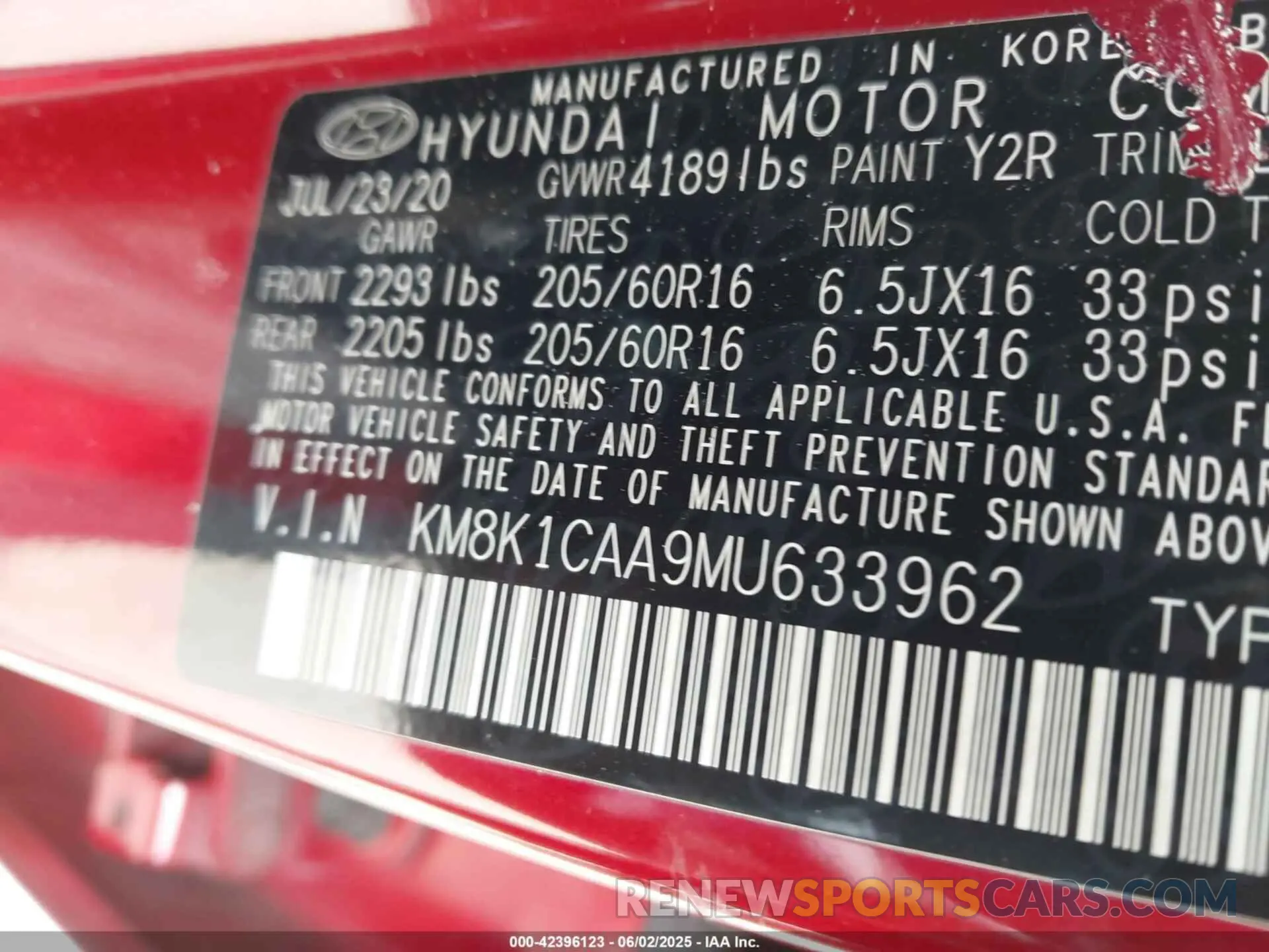 9 Photograph of a damaged car KM8K1CAA9MU633962 HYUNDAI KONA 2021