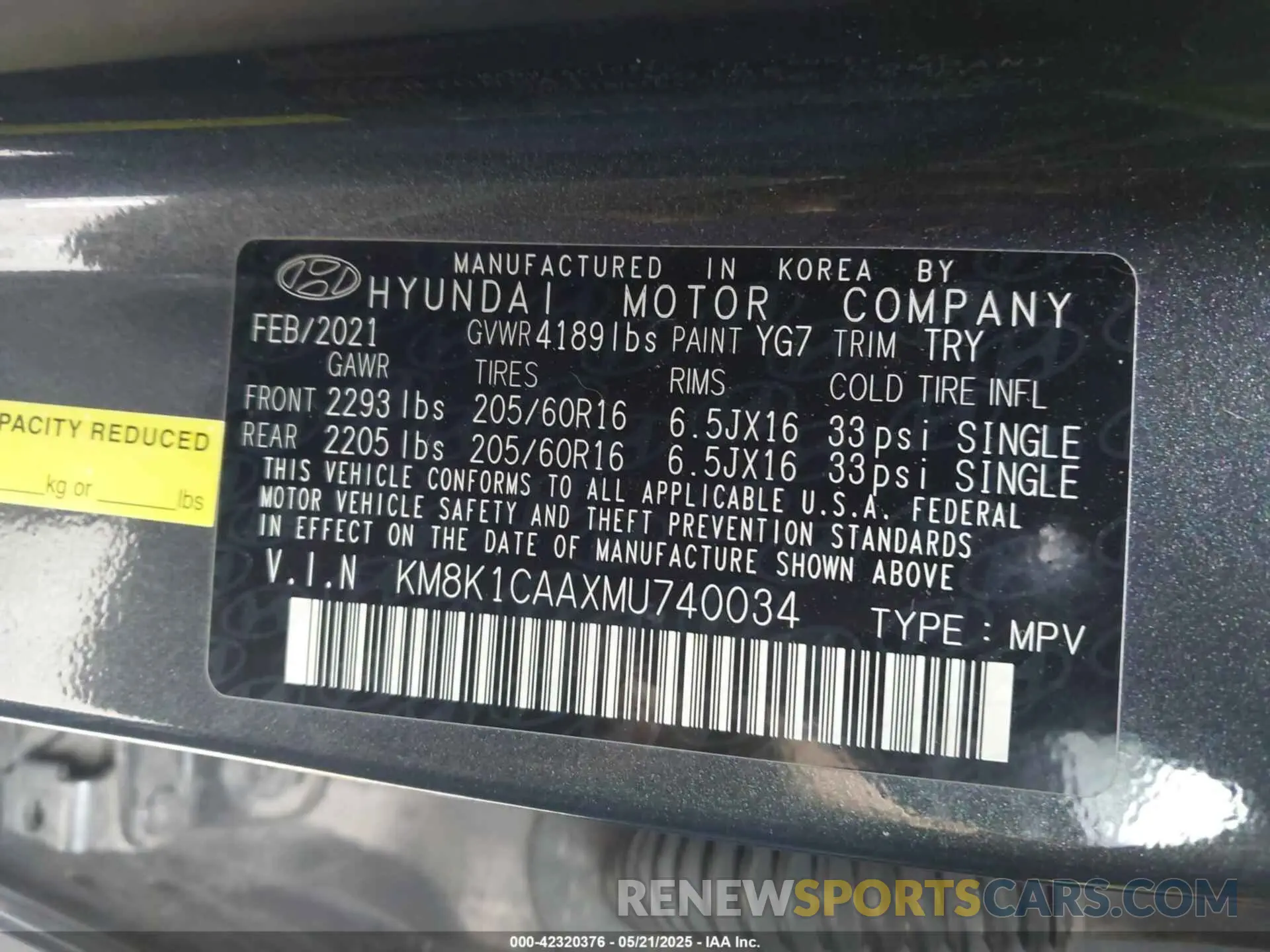9 Photograph of a damaged car KM8K1CAAXMU740034 HYUNDAI KONA 2021
