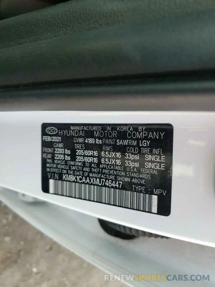 13 Photograph of a damaged car KM8K1CAAXMU746447 HYUNDAI KONA 2021