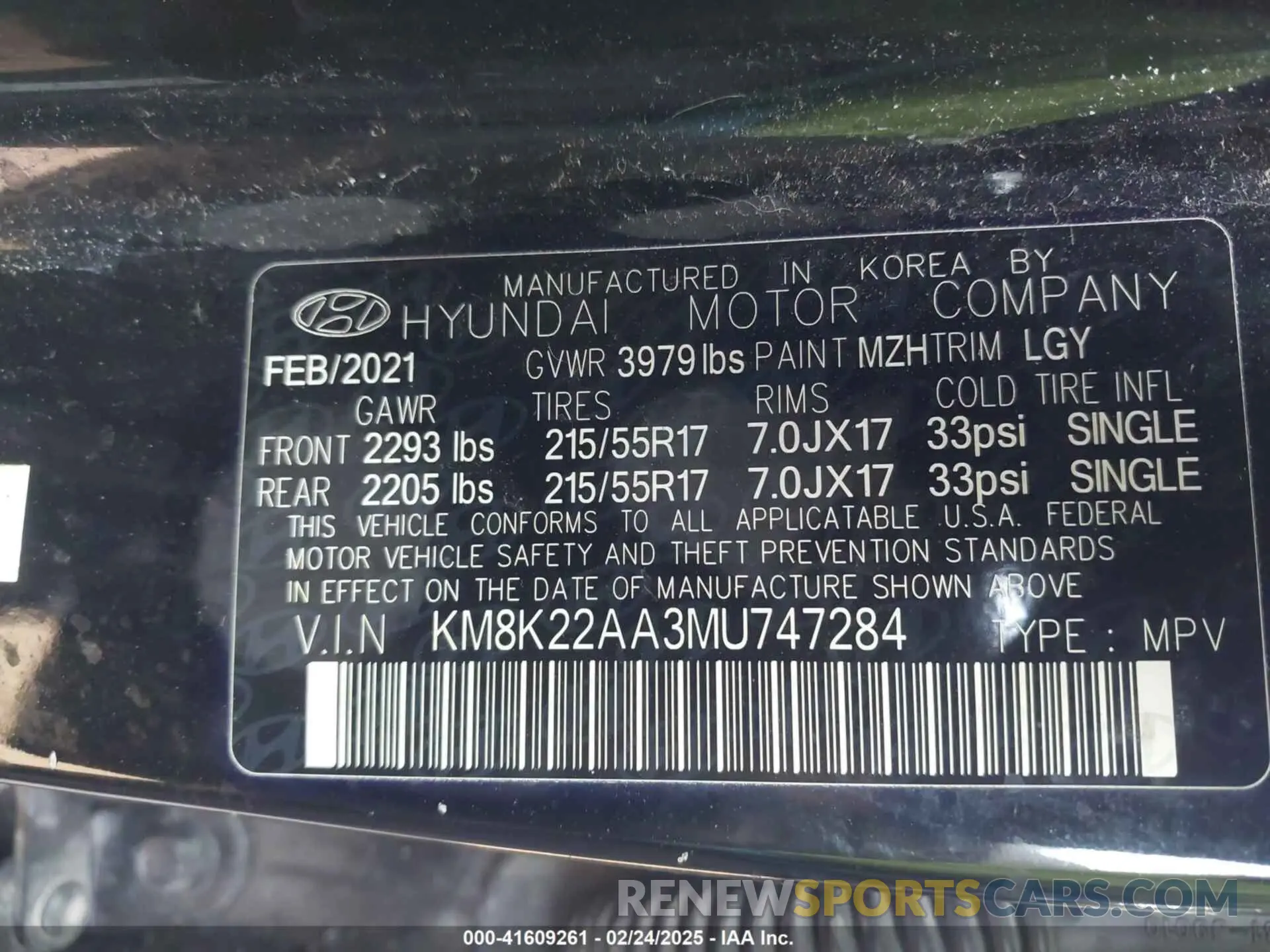 9 Photograph of a damaged car KM8K22AA3MU747284 HYUNDAI KONA 2021