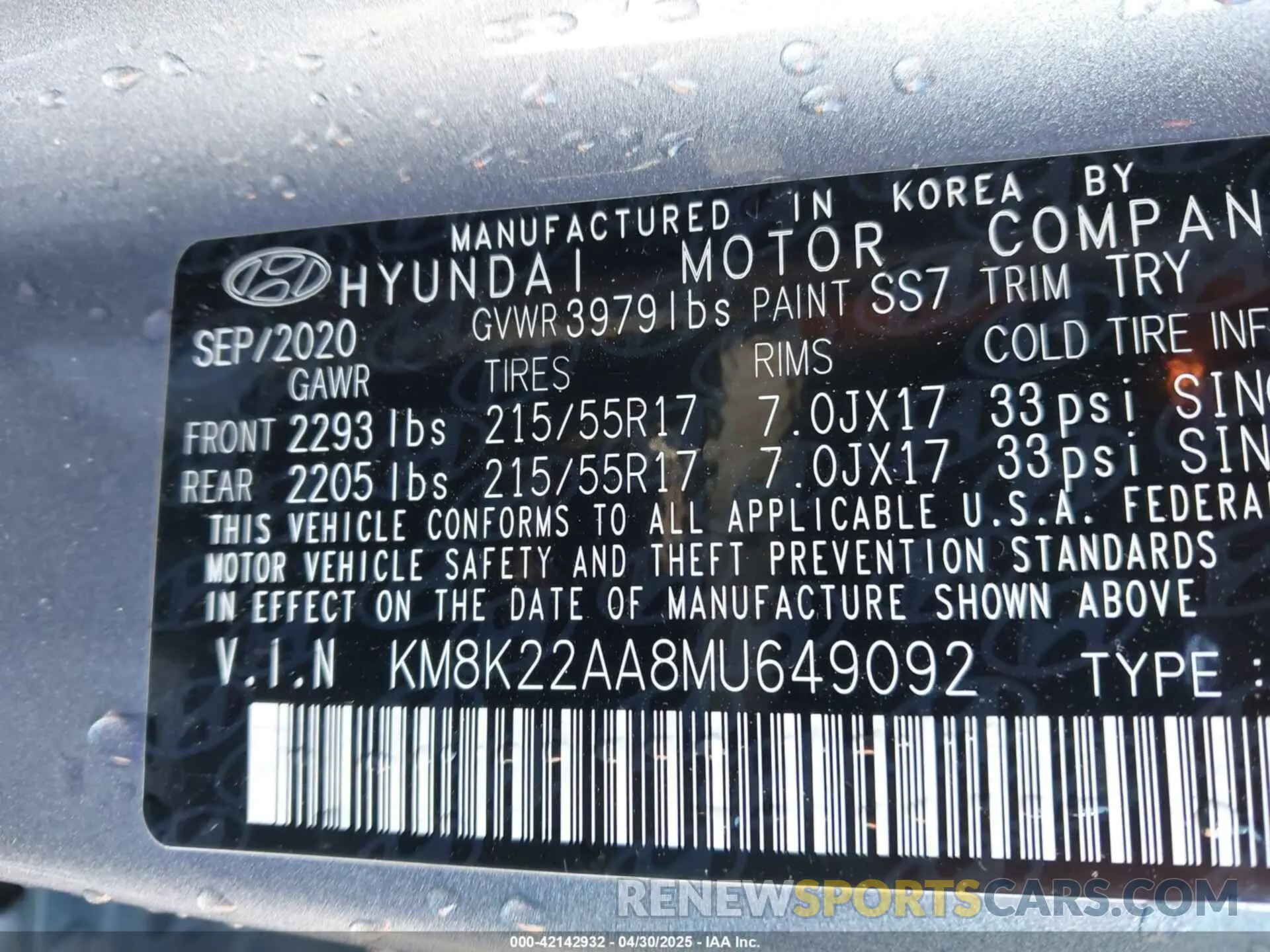 9 Photograph of a damaged car KM8K22AA8MU649092 HYUNDAI KONA 2021