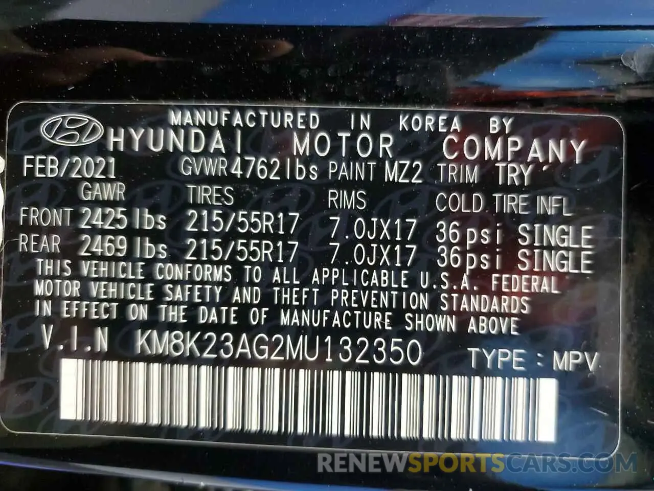 14 Photograph of a damaged car KM8K23AG2MU132350 HYUNDAI KONA 2021