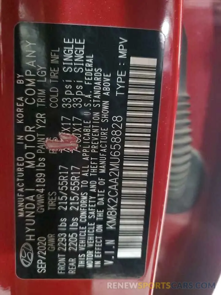 12 Photograph of a damaged car KM8K2CAA2MU658828 HYUNDAI KONA 2021