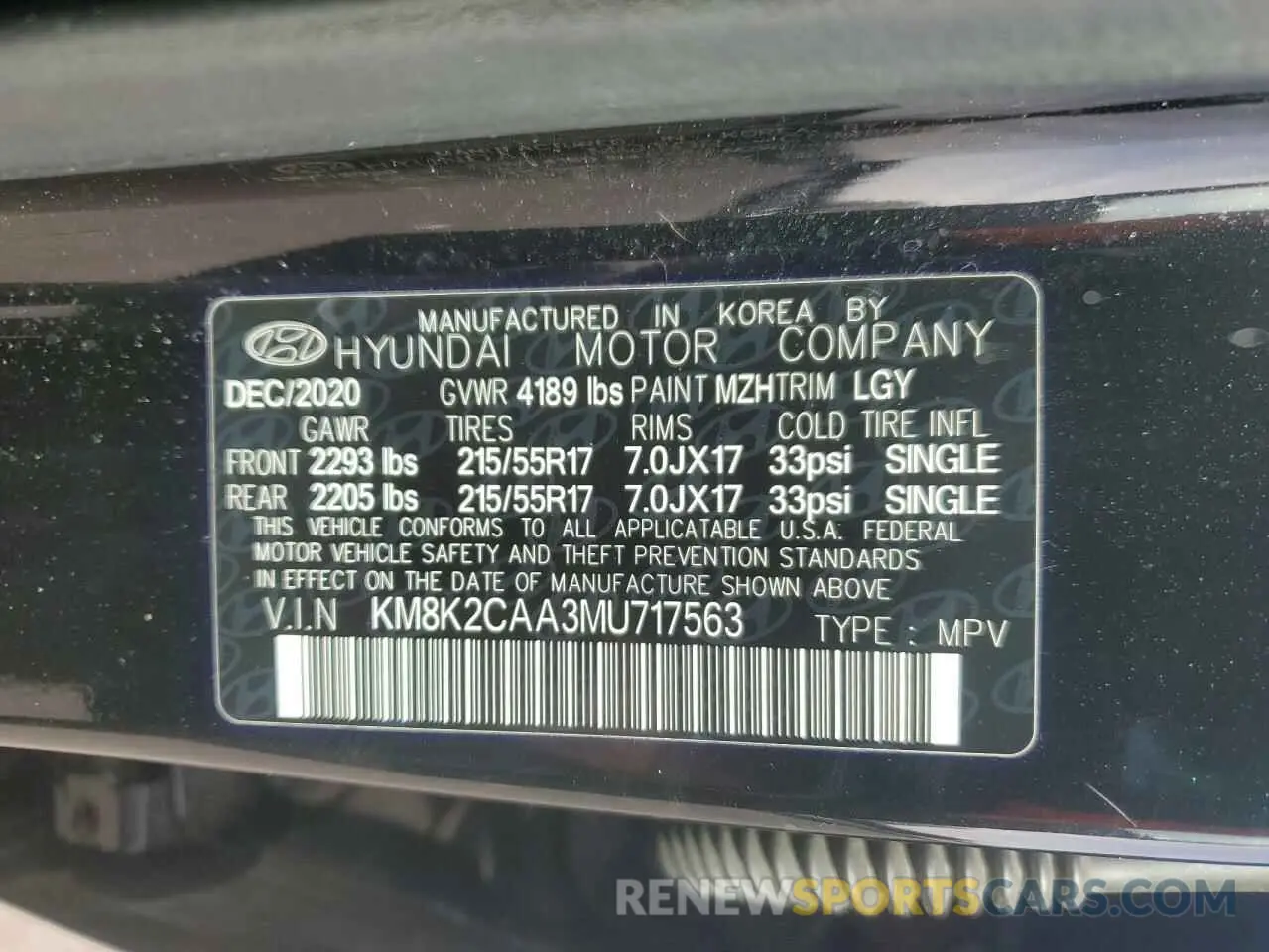 12 Photograph of a damaged car KM8K2CAA3MU717563 HYUNDAI KONA 2021