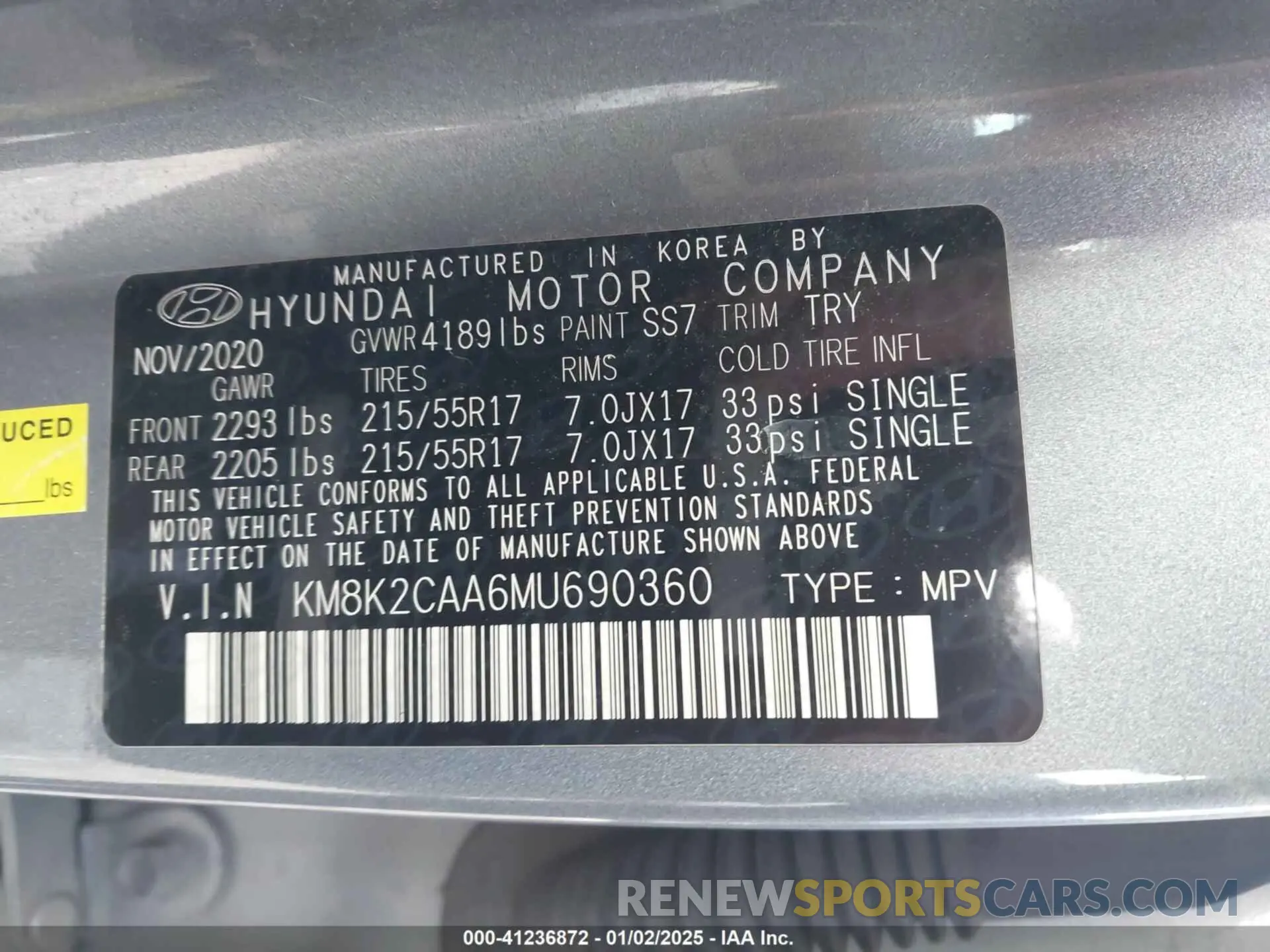 9 Photograph of a damaged car KM8K2CAA6MU690360 HYUNDAI KONA 2021