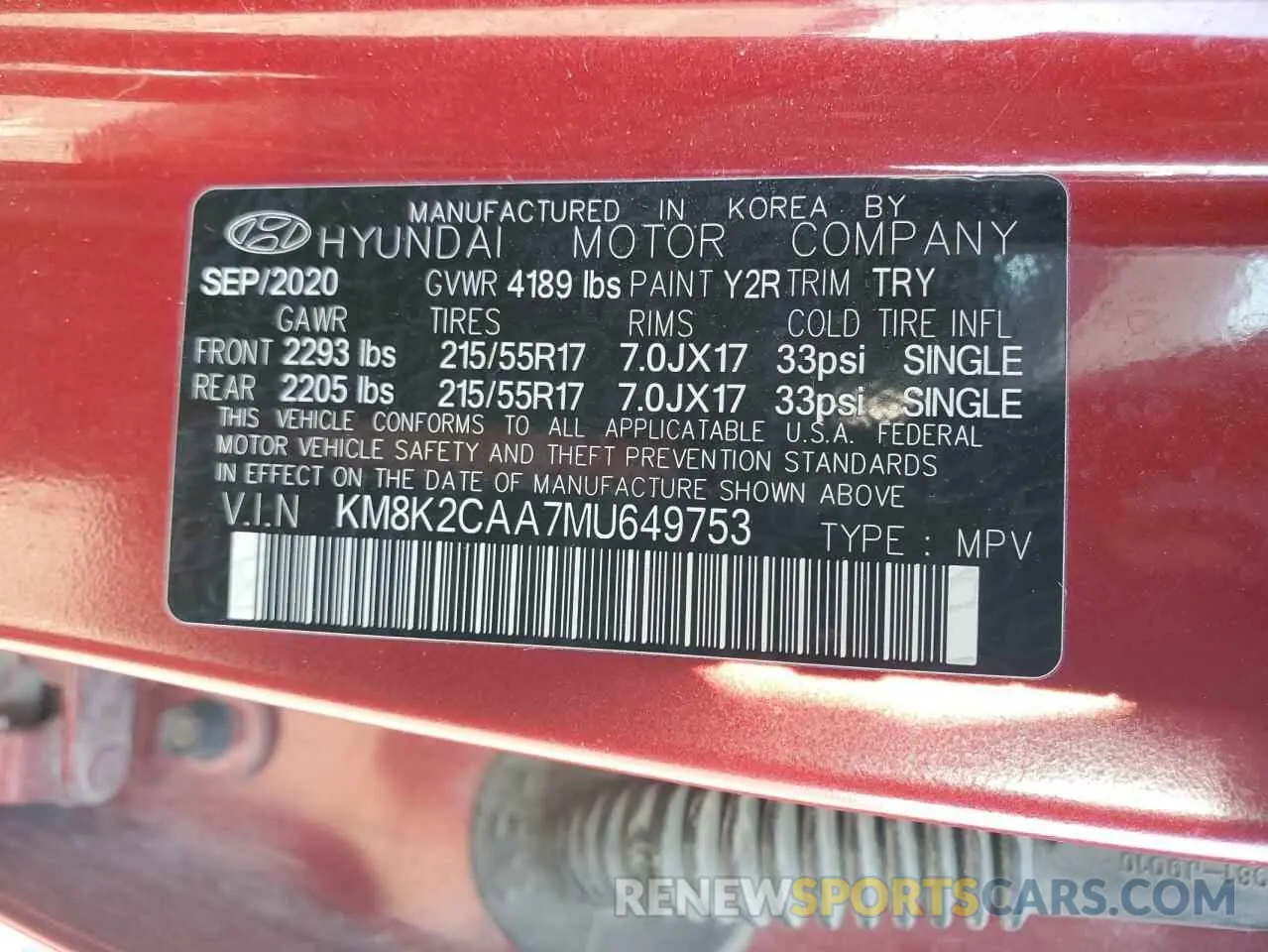 12 Photograph of a damaged car KM8K2CAA7MU649753 HYUNDAI KONA 2021