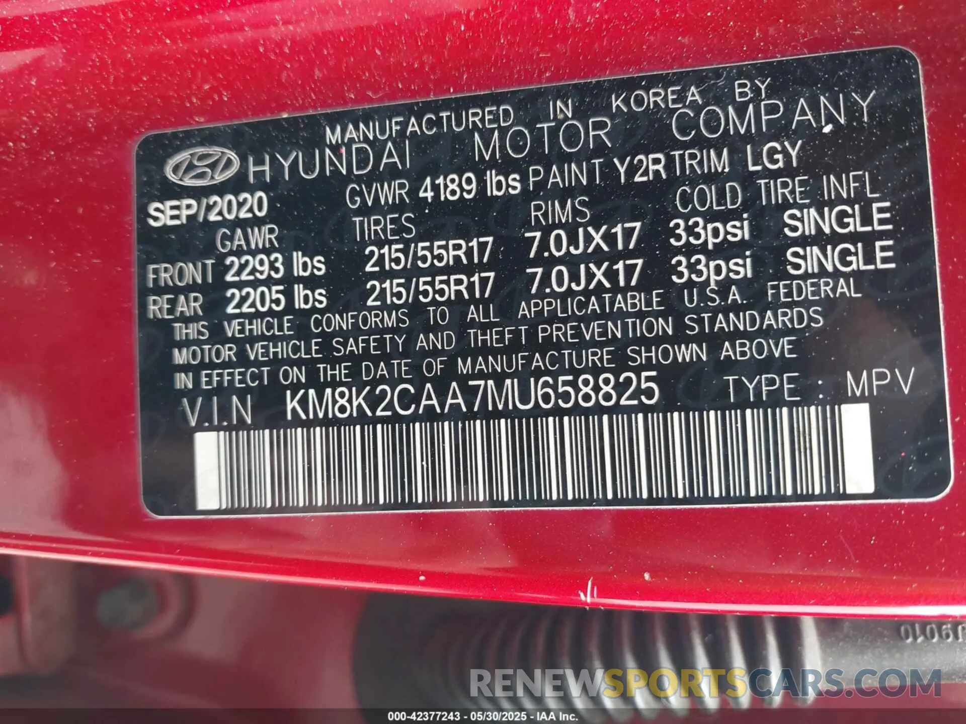 9 Photograph of a damaged car KM8K2CAA7MU658825 HYUNDAI KONA 2021
