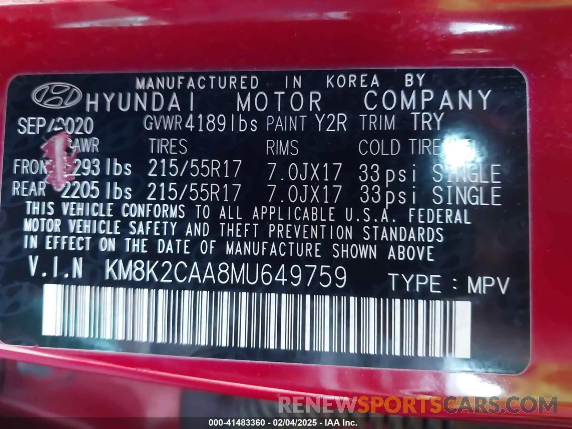 9 Photograph of a damaged car KM8K2CAA8MU649759 HYUNDAI KONA 2021