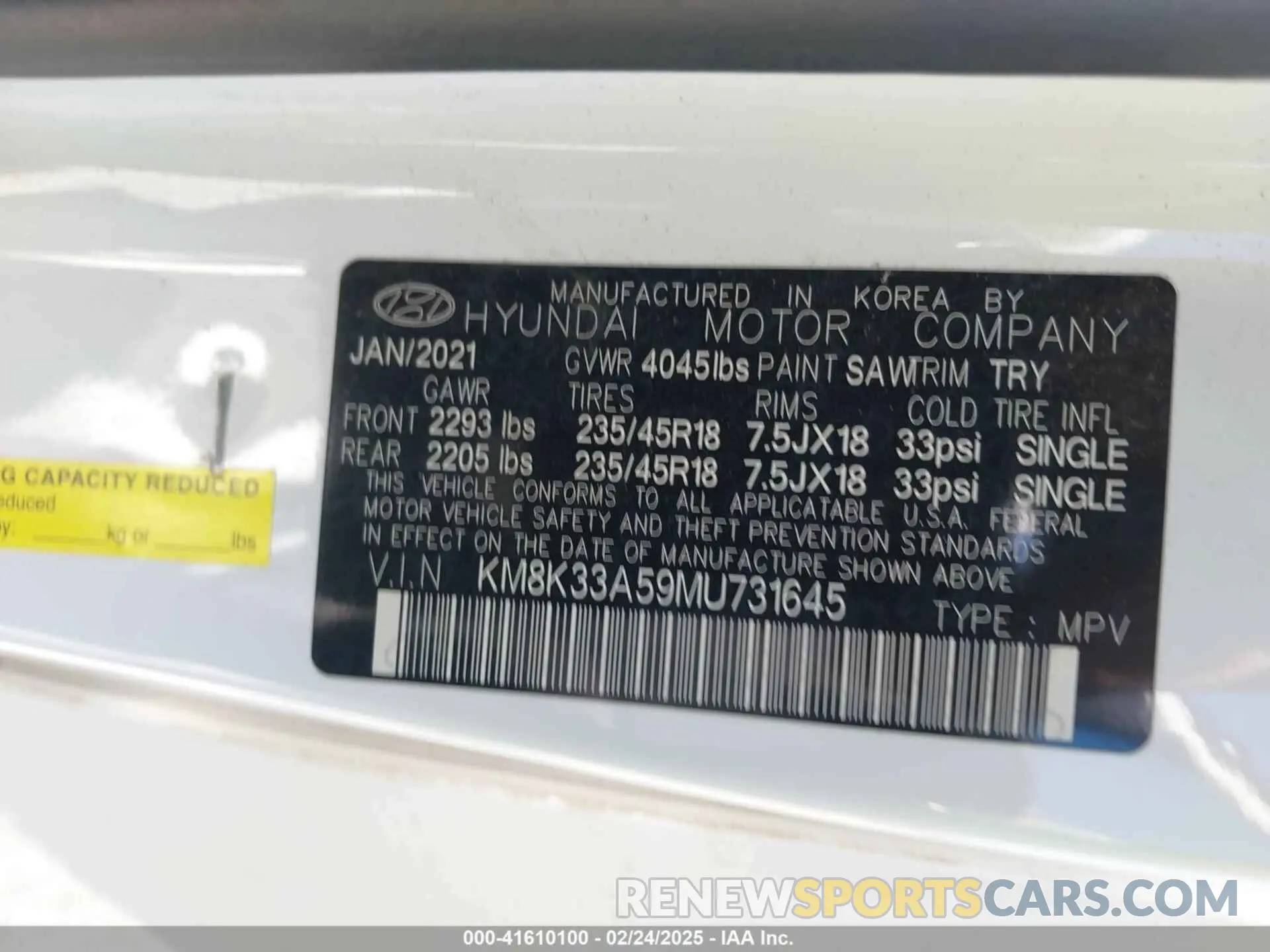 9 Photograph of a damaged car KM8K33A59MU731645 HYUNDAI KONA 2021