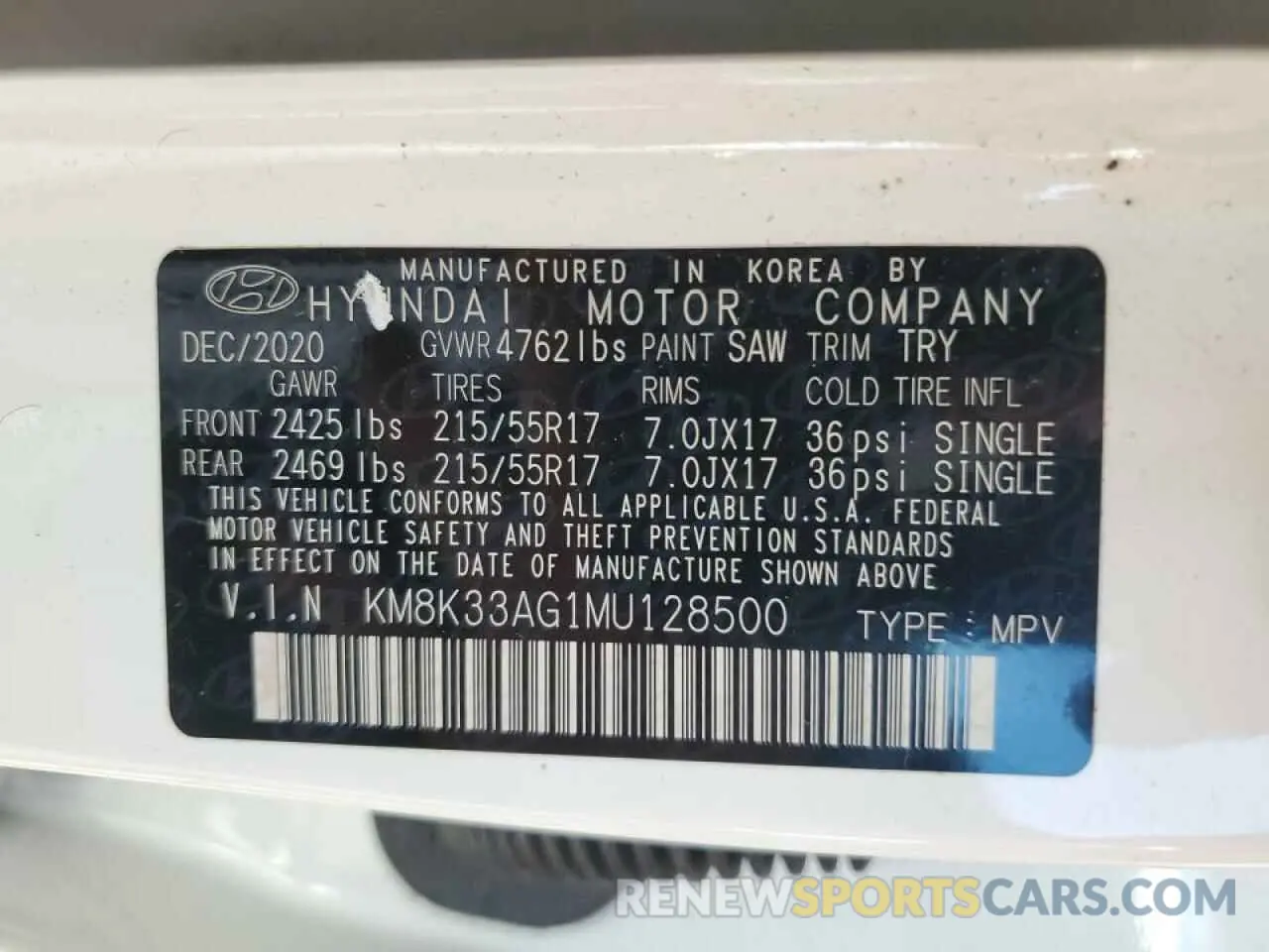 12 Photograph of a damaged car KM8K33AG1MU128500 HYUNDAI KONA 2021