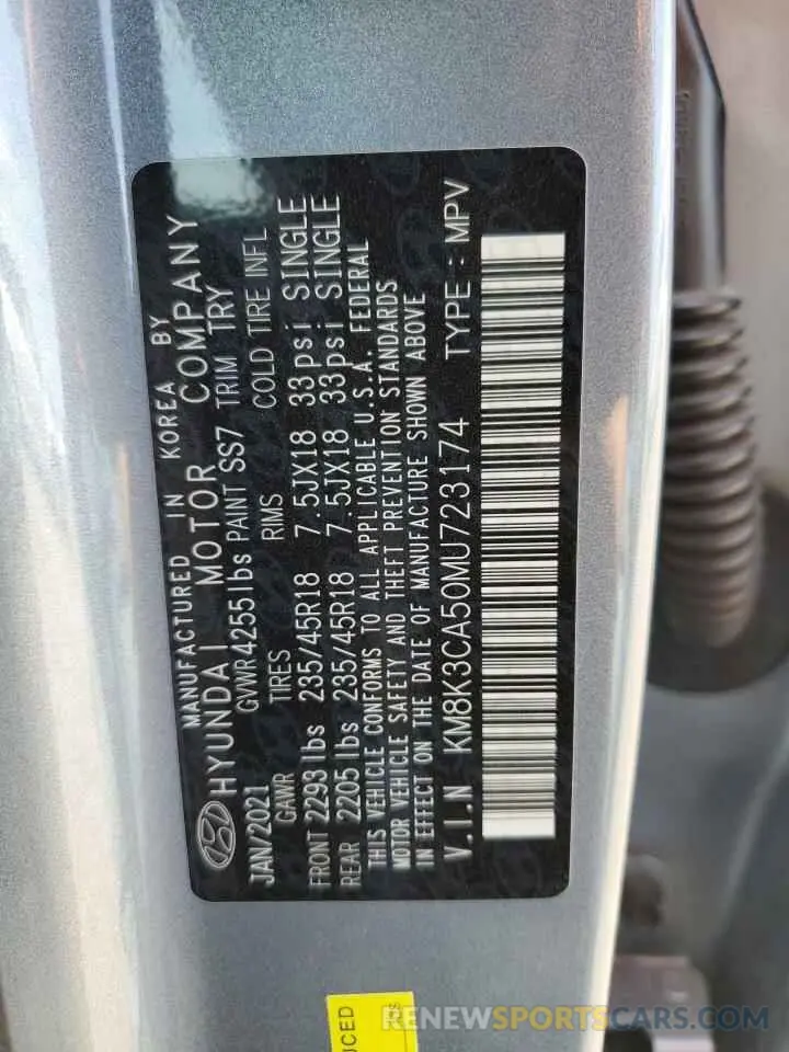 13 Photograph of a damaged car KM8K3CA50MU723174 HYUNDAI KONA 2021
