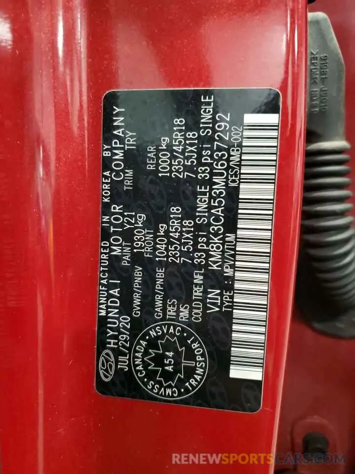 13 Photograph of a damaged car KM8K3CA53MU637292 HYUNDAI KONA 2021