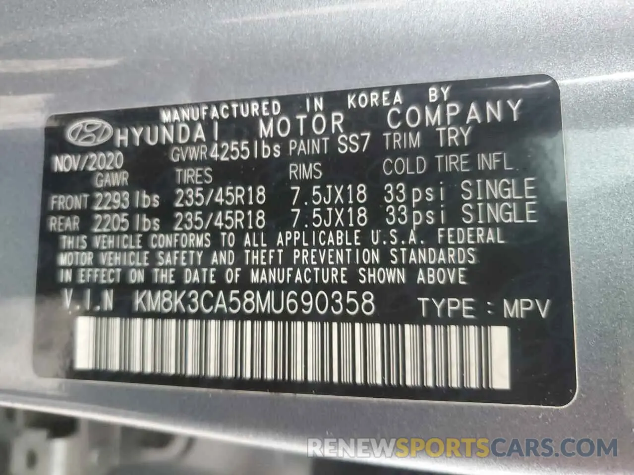 12 Photograph of a damaged car KM8K3CA58MU690358 HYUNDAI KONA 2021
