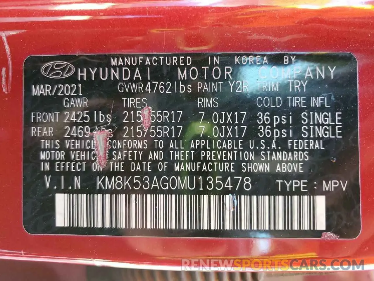 13 Photograph of a damaged car KM8K53AG0MU135478 HYUNDAI KONA 2021