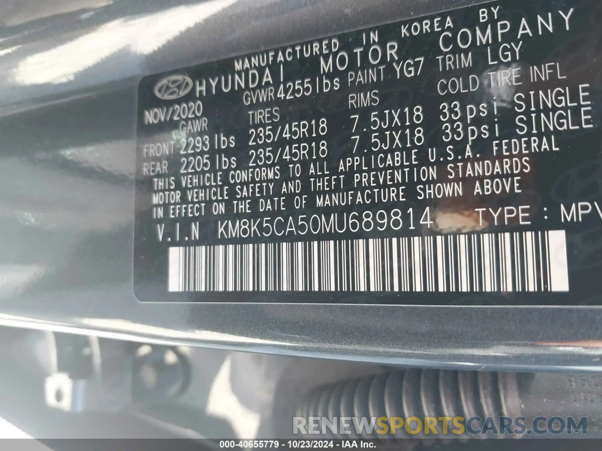 9 Photograph of a damaged car KM8K5CA50MU689814 HYUNDAI KONA 2021