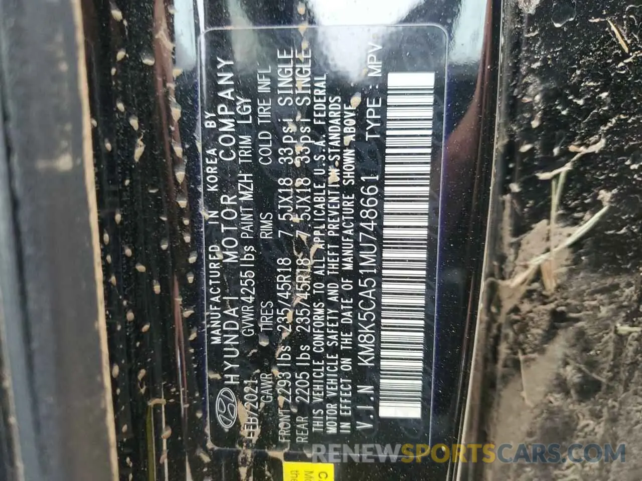 14 Photograph of a damaged car KM8K5CA51MU748661 HYUNDAI KONA 2021