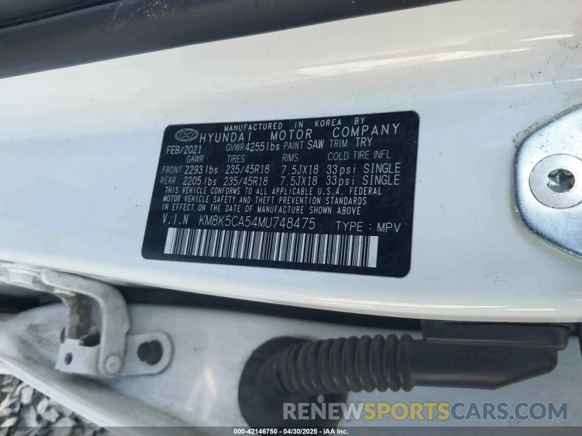 9 Photograph of a damaged car KM8K5CA54MU748475 HYUNDAI KONA 2021