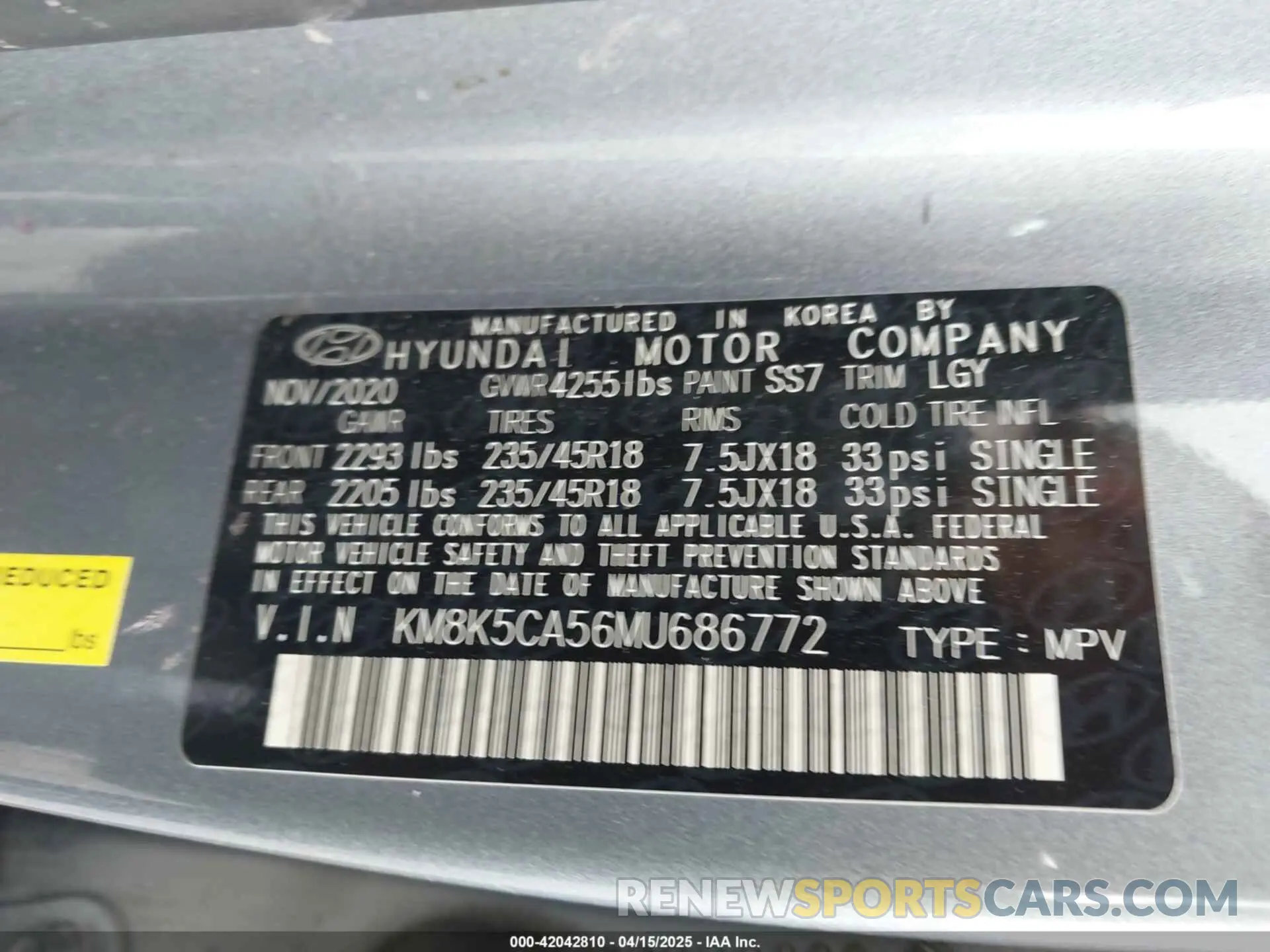 9 Photograph of a damaged car KM8K5CA56MU686772 HYUNDAI KONA 2021